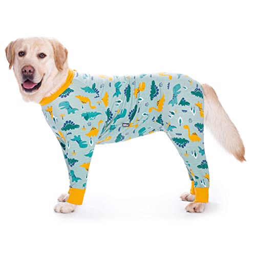 HDKUW Hunde-Einteiler für Hunde, volle Abdeckung, Anti-Haarausfall-Hunde-Pyjama, weich und bequem, Gelenkschutz, Kleidung, warmes Hemd für mittelgroße und große Hunde, grüner Dinosaurier, 32/4XL HDKUW Hunde-Einteiler für Hunde, volle Abdeckung, Anti-Haarausfall-Hunde-Pyjama, weich und bequem, Gelenkschutz, Kleidung, warmes Hemd für mittelgroße und große Hunde, grüner Dinosaurier, 32/4XL von HDKUW