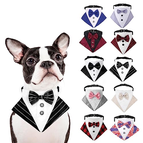 HDKUW Hunde-Smoking, Hochzeits-Banda-Halsband mit Fliege, verstellbar, für kleine, mittelgroße und große Hunde, schwarz gestreift, Größe M von HDKUW