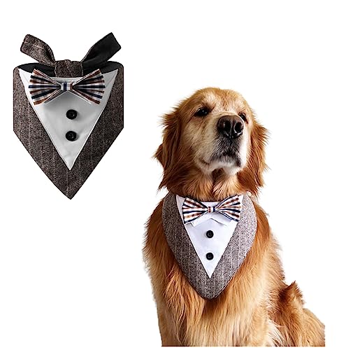 HDKUW Hunde-Smoking, Hochzeits-Halstuch, Halsband mit Fliege, verstellbar, Smoking, formelle Hundekostüme für mittelgroße und große Hunde, Braun von HDKUW