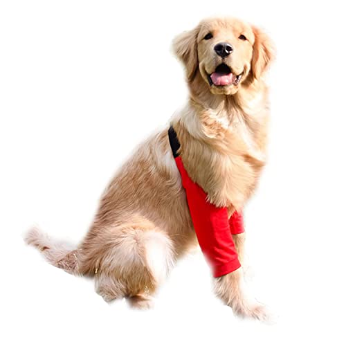 HDKUW Hundeellbogenschutz, Hunde-Vorderbein-Genesungshülse zum Verhindern von Lecken von Wunden, Ellenbogenärmel mit Netzpolster für mittelgroße und große Hunde, Rot, XL von HDKUW