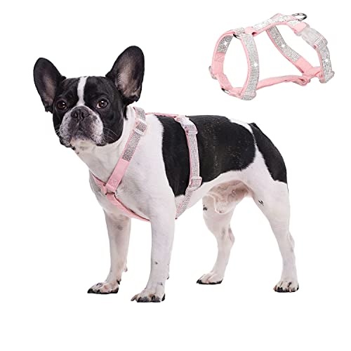 HDKUW Hundegeschirr, glänzend, Strass, kein Ziehen, verstellbare Schnalle, D-Ring-Geschirr für kleine, mittelgroße Hunde (Rosa M) von HDKUW