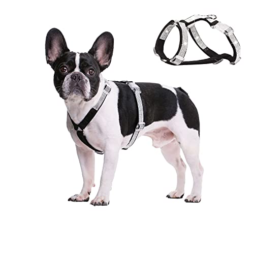 HDKUW Hundegeschirr, glänzend, Strass, kein Ziehen, verstellbare Schnalle, D-Ring-Geschirr für kleine, mittelgroße Hunde (Schwarz) von HDKUW