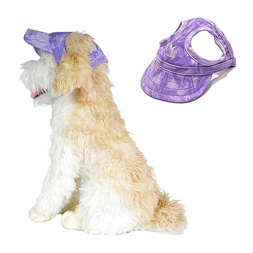 HDKUW Hundemütze mit Ohrlöchern, Baseballkappe für den Außenbereich, verstellbar, für Sommer, Reisen, Sport, Hut für kleine und mittelgroße Hunde (M, Batikfärbung, Violett) von HDKUW