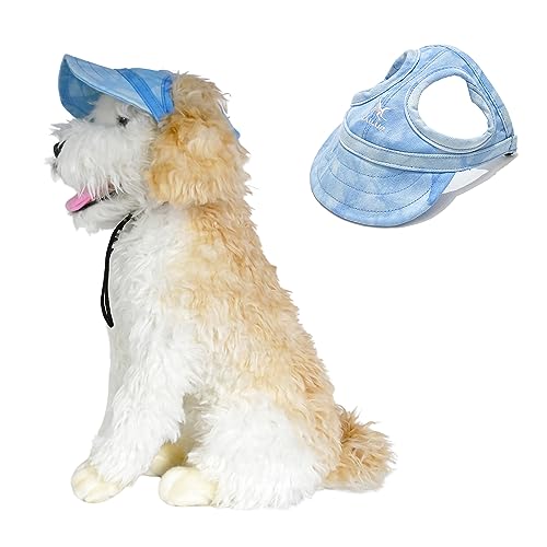 HDKUW Hundemütze mit Ohrlöchern, Baseballkappe für den Außenbereich, verstellbar, für Sommer, Reisen, Sport, Hut für kleine und mittelgroße Hunde (S, Batikblau) von HDKUW