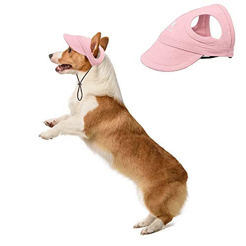 HDKUW Hundemütze mit Ohrlöchern, Baseballkappe für den Außenbereich, verstellbar, für Sommer, Reisen, Sport, für kleine und mittelgroße Hunde, Rosa, Größe L von HDKUW