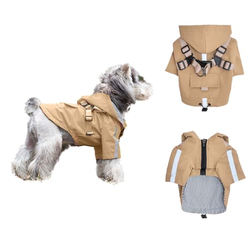 HDKUW Regenmantel für kleine Hunde, mit Kapuze, wasserdichte Regenjacke mit Geschirr, verstellbar, reflektierend, für Welpen, kleine Hunde, Jungen, Mädchen, Beige, Größe XL HDKUW Regenmantel für kleine Hunde, mit Kapuze, wasserdichte Regenjacke mit Geschirr, verstellbar, reflektierend, für Welpen, kleine Hunde, Jungen, Mädchen, Beige, Größe XL von HDKUW