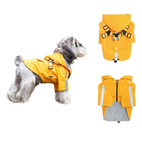 HDKUW Regenmantel für kleine Hunde, mit Kapuze, wasserdichte Regenjacke mit Geschirr, verstellbar, reflektierend, für Welpen, kleine Hunde, Jungen, Mädchen, Gelb, Größe L HDKUW Regenmantel für kleine Hunde, mit Kapuze, wasserdichte Regenjacke mit Geschirr, verstellbar, reflektierend, für Welpen, kleine Hunde, Jungen, Mädchen, Gelb, Größe L von HDKUW
