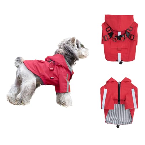 HDKUW Regenmantel für kleine Hunde, mit Kapuze, wasserdichte Regenjacke mit Geschirr, verstellbar, reflektierend, für Welpen, kleine Hunde, Jungen, Mädchen, Rot, Größe XXL HDKUW Regenmantel für kleine Hunde, mit Kapuze, wasserdichte Regenjacke mit Geschirr, verstellbar, reflektierend, für Welpen, kleine Hunde, Jungen, Mädchen, Rot, Größe XXL von HDKUW