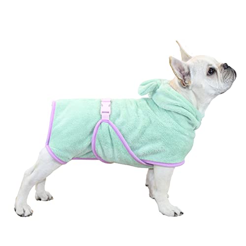 Hunde-Bademantel, Mikrofaser, schnell trocknend, saugfähig, Kapuzenbadetuch für Welpen, kleine, mittelgroße und große Hunde und Katzen (Grün, S) von HDKUW