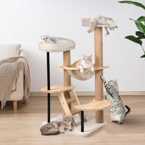 HDLKRR Kratzbaum aus Holz, moderner Katzenbaumturm für Indoor-Katzen, 101,6 cm hoch, hölzerne Höhle mit Plüsch-Sitzstange, große Raumkapsel, Plattformen, Sisal-Kratzstämme, abnehmbare Pads für Katzen HDLKRR Kratzbaum aus Holz, moderner Katzenbaumturm für Indoor-Katzen, 101,6 cm hoch, hölzerne Höhle mit Plüsch-Sitzstange, große Raumkapsel, Plattformen, Sisal-Kratzstämme, abnehmbare Pads für Katzen von HDLKRR