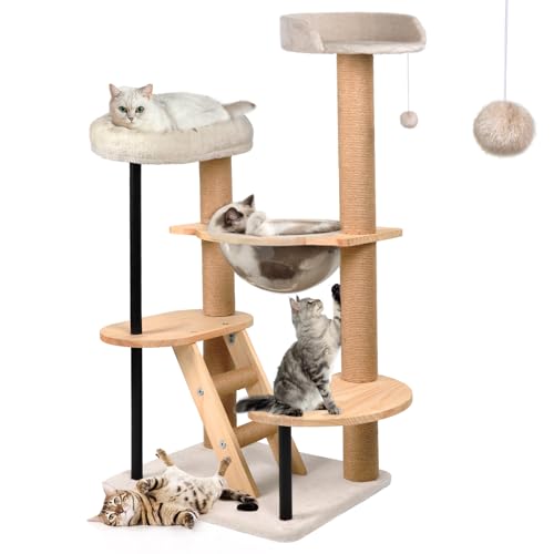HDLKRR Kratzbaum aus Holz, moderner Katzenbaumturm für Indoor-Katzen, 101,6 cm hoch, hölzerne Höhle mit Plüsch-Sitzstange, große Raumkapsel, Plattformen, Sisal-Kratzstämme, abnehmbare Pads für Katzen HDLKRR Kratzbaum aus Holz, moderner Katzenbaumturm für Indoor-Katzen, 101,6 cm hoch, hölzerne Höhle mit Plüsch-Sitzstange, große Raumkapsel, Plattformen, Sisal-Kratzstämme, abnehmbare Pads für Katzen von HDLKRR
