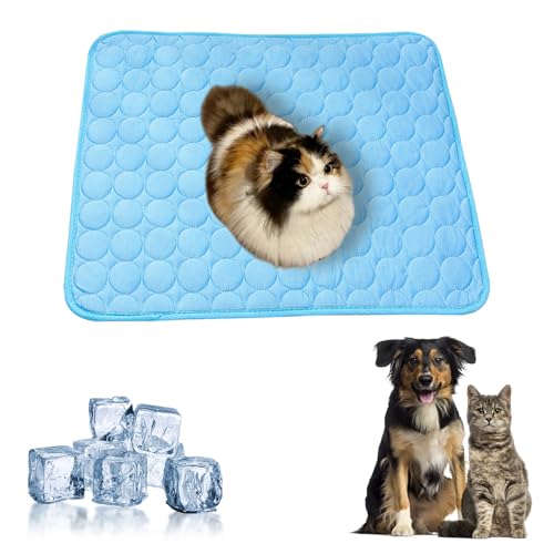 HDQQEU Kühlmatte Für Hund und Katzen, Kühldecke Selbstkühlende Hundematte, Waschbare Haustier Kühlende Decke Kühlkissen Ohne Gel Für Katzen und Hunde (Blau, 70 * 55CM) von HDQQEU