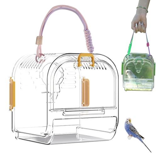 Vogel Transportbox, Tragbarer Vogel TragebehäLter, Atmungsaktive Bird Transport Cage, Transparent VogelkäFig Transportbox FüR KleinvöGel Und Wellensittiche (Gelb, Nur Box) von HDQQEU