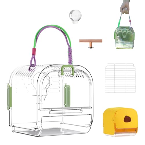 Vogel Transportbox, Tragbarer Vogel TragebehäLter, Atmungsaktive Bird Transport Cage, Transparent VogelkäFig Transportbox FüR KleinvöGel Und Wellensittiche (Grün, Mit 4 Zubehör) von HDQQEU