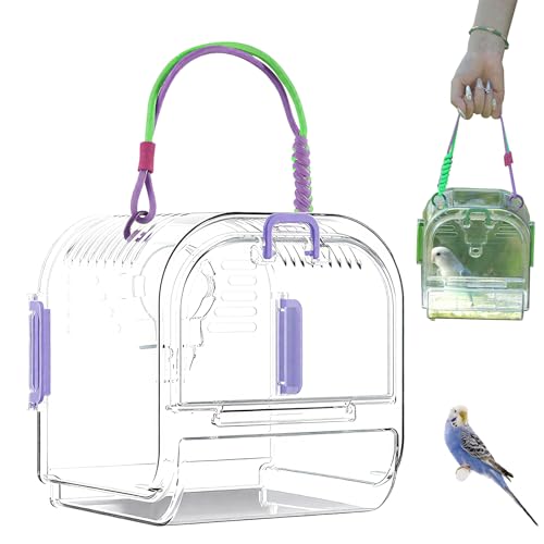 Vogel Transportbox, Tragbarer Vogel TragebehäLter, Atmungsaktive Bird Transport Cage, Transparent VogelkäFig Transportbox FüR KleinvöGel Und Wellensittiche (Lila, Nur Box) von HDQQEU