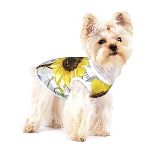 Aquarell gelbe Sonnenblumen Blaue Blumen,Ärmelloses Haustier-T-Shirt aus Baumwolle, weich, dehnbar, atmungsaktive Weste für Welpen,S Aquarell gelbe Sonnenblumen Blaue Blumen,Ärmelloses Haustier-T-Shirt aus Baumwolle, weich, dehnbar, atmungsaktive Weste für Welpen,S von HDTVTV