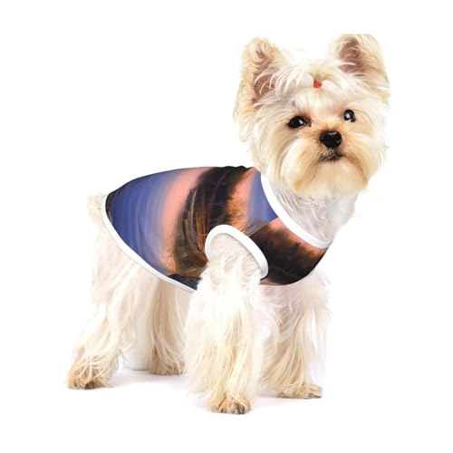 Herbst Hütte See Paar Hirsche Wälder Design,Ärmelloses Haustier-T-Shirt aus Baumwolle, weich, dehnbar, atmungsaktive Weste für Welpen,L von HDTVTV