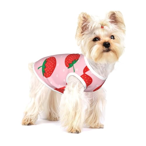 Kawaii Rosa Erdbeerdruck,Ärmelloses Haustier-T-Shirt aus Baumwolle, weich, dehnbar, atmungsaktive Weste für Welpen,S von HDTVTV