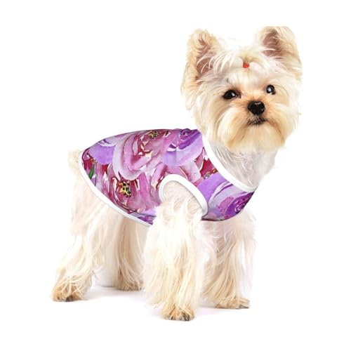 Lila violett und lila Aquarell Pfingstrose Rosen,Ärmelloses Haustier-T-Shirt aus Baumwolle, weich, dehnbar, atmungsaktive Weste für Welpen,S Lila violett und lila Aquarell Pfingstrose Rosen,Ärmelloses Haustier-T-Shirt aus Baumwolle, weich, dehnbar, atmungsaktive Weste für Welpen,S von HDTVTV