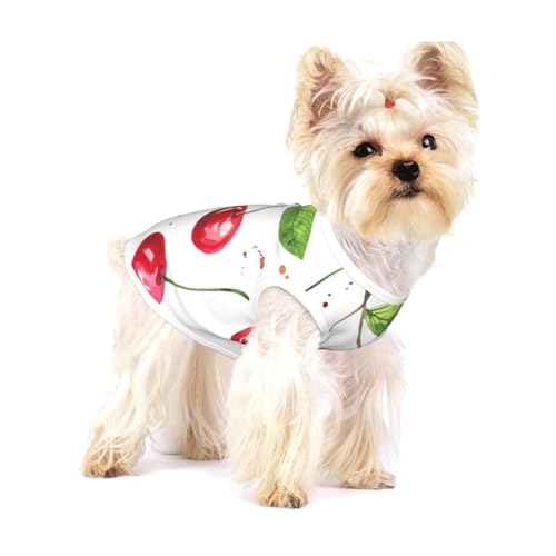 Niedliche Kirsche gedruckt,Ärmelloses Haustier-T-Shirt aus Baumwolle, weich, dehnbar, atmungsaktive Weste für Welpen,L von HDTVTV