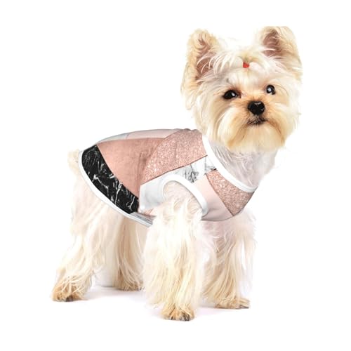 Rose Gold Glitter Schwarz Weiß Marmor Geometrisch,Ärmelloses Haustier-T-Shirt aus Baumwolle, weich, dehnbar, atmungsaktive Weste für Welpen,L von HDTVTV