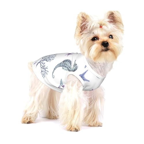 Seepferdchen Koralle Seestern Meer Sommer,Ärmelloses Haustier-T-Shirt aus Baumwolle, weich, dehnbar, atmungsaktive Weste für Welpen,L Seepferdchen Koralle Seestern Meer Sommer,Ärmelloses Haustier-T-Shirt aus Baumwolle, weich, dehnbar, atmungsaktive Weste für Welpen,L von HDTVTV