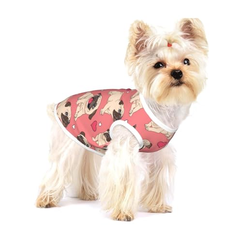 Valentinstag Herz Mops Hund,Ärmelloses Haustier-T-Shirt aus Baumwolle, weich, dehnbar, atmungsaktive Weste für Welpen,M Valentinstag Herz Mops Hund,Ärmelloses Haustier-T-Shirt aus Baumwolle, weich, dehnbar, atmungsaktive Weste für Welpen,M von HDTVTV