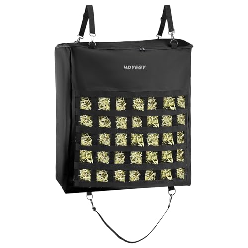 HDYEGY Heusack für Pferde, 1200D Oxford-Gewebe, langsames Füttern, Heusack mit Heunetz-Design vorne und robustem Reißverschluss, große Futtertasche zum Aufhängen, für Pferde und Nutztiere, schwarz, 1 HDYEGY Heusack für Pferde, 1200D Oxford-Gewebe, langsames Füttern, Heusack mit Heunetz-Design vorne und robustem Reißverschluss, große Futtertasche zum Aufhängen, für Pferde und Nutztiere, schwarz, 1 von HDYEGY
