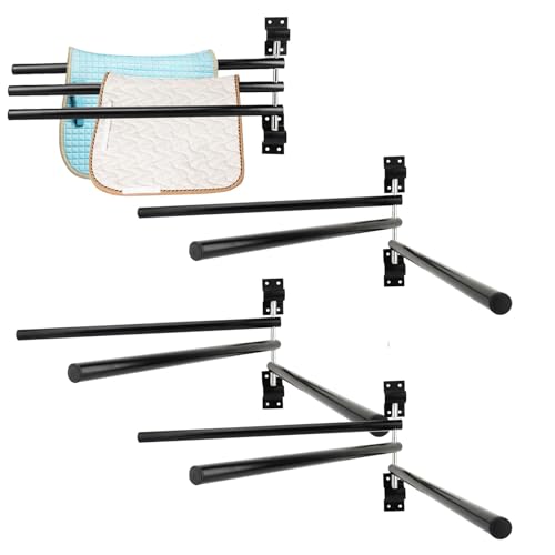HDYEGY Schabrackenständer mit 3 Stangen, wandmontiert, schwingendes Pferdedecken-Gestell zum Aufhängen von Decken und Pads, ideal für Pferdestall, Zaumraum, Stall und Scheune, 4 Stück HDYEGY Schabrackenständer mit 3 Stangen, wandmontiert, schwingendes Pferdedecken-Gestell zum Aufhängen von Decken und Pads, ideal für Pferdestall, Zaumraum, Stall und Scheune, 4 Stück von HDYEGY