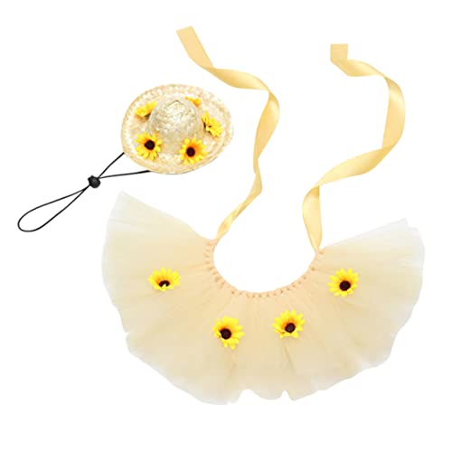 HEALEEP 1 Satz Haustierkleid Strohhut Sommerkleid für Welpen Katzen-Sonnenbrille Katzenhut Sonnenhut für Hunde Rock Girlande Hund Sommerkranz Hundestrohhüte bilden Requisiten Plastik von HEALEEP