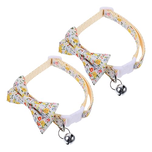 HEALEEP Süßes Katzenhalsband Mit Fliege Und Glöckchen 2er-Pack Verstellbares Haustierhalsband Polyester-Baumwolle Nylon Atmungsaktiv Für Katzen Welpen Für Partys Feiertage von HEALEEP