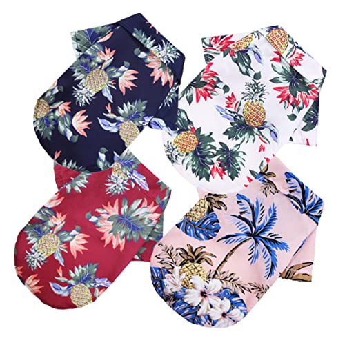 HEALEEP Hundekleidung 4-teiliges Tropisches Hundehemd Hawaii-hundekostüm Kurzarm Haustier Campingbekleidung von HEALEEP