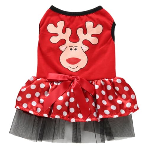 HEALEEP Haustier Weihnachtskleid Rentierkostü für Hunde Weihnachtshaustierkleid Kleider Rock Party-Outfit für Haustiere Weihnachtshundekleid Halloween Kleidung Haustierzubehör Polyester von HEALEEP