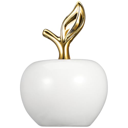 HEALEEP Kleine Apfel-Dekoration, realistisches Apfelmodell aus Keramik mit Blattgold, Weiß, 11,5 x 8 cm, Wohn- und Bürodekoration, Fotorequisite von HEALEEP