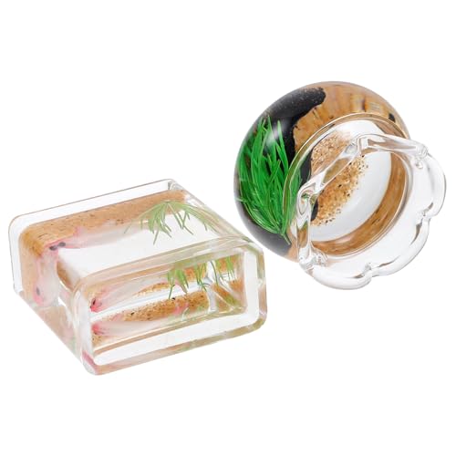 HEALSOPTHY 2 Stück Miniatur Fischglas Deko Teiliges aus Glas und Acryl Realistisch Gestaltetes Mini Aquarium Puppenhaus Accessoire Lebensechte Miniatur Koi Fischschüssel für Zufällige Farbe von HEALSOPTHY