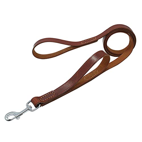 Hundeleine Geniune Leder Haustierhund -Leine -Seil -Haustier Training Wanderleinen for mittlere große Hunde mit 2 Griffen Haustier Leinen (Color : Brown, Size : A) von HEBBES