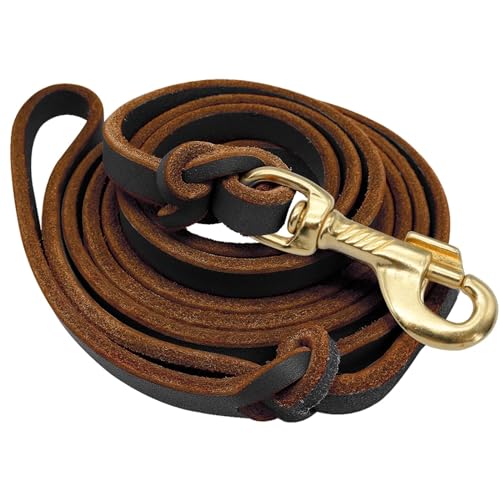 Hundeleine Hunde -Leinen Leader Leder Haustier Walking Training Hund Blei Running Leinengürtel for mittelgroßen Hunden 1,5 m/2,5 m lang Haustier Leinen (Color : Brown, Size : 2.5m) von HEBBES