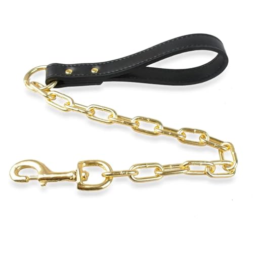 Hundeleine Hundekette Leine kleine große Hunde Walking -Blei -Seilscheibigkeit Leinen mit Ledergriff Haustier Leinen (Color : Black Gold Chain, Size : M1) von HEBBES