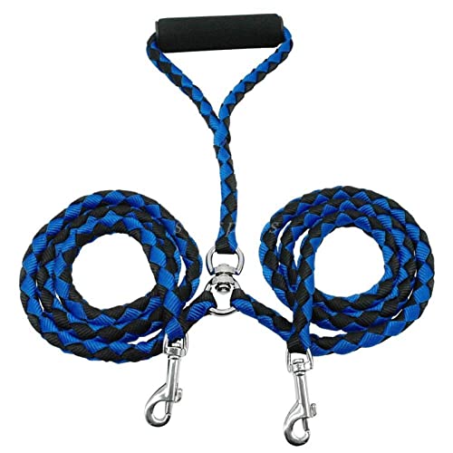 Hundeleine Nylon Dual Dog-Leine Doppel-Bleiseil No-Tangle Langable-Wanderleinen stark for 2 Hunde mit weichem gepolstertem Griff Haustier Leinen (Color : Blue, Size : M-1) von HEBBES