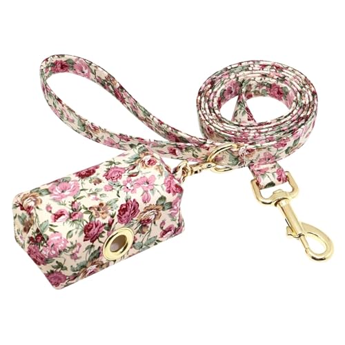 Hundeleine Personalisierte Hundekragen Leine Set gedruckt eingraviert Haustier Leinen (Color : Beige Leash Bag Set, Size : M1) von HEBBES