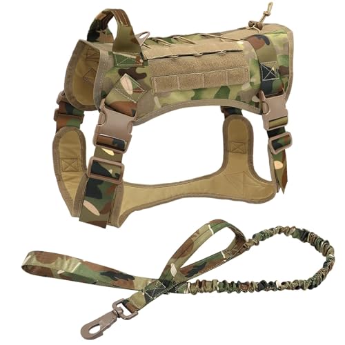 Hundeleine Taktische Hundekabelbaumweste Arbeit Hundekleidung Kabelbaum Leine Set Hundeweste for mittlere große Hunde Haustier Leinen (Color : Camouflage Set, Size : XL1) von HEBBES