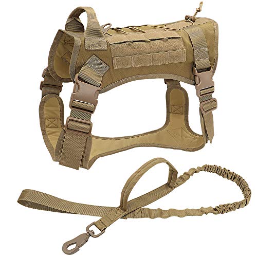 Hundeleine Taktische Hundekabelbaumweste Arbeit Hundekleidung Kabelbaum Leine Set Hundeweste for mittlere große Hunde Haustier Leinen (Color : Khaki Set, Size : XL1) von HEBBES