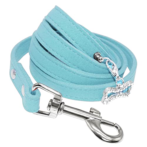 Hundeleine Weiche Wildleder Leder Haustier Hund Leine Katzen Hunde Walking -Bleiseil mit Bling -Strass -Anhänger Haustierkatze -Kragen Leinengurt Haustier Leinen (Color : Blue, Size : Free Size) von HEBBES