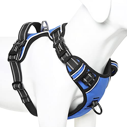 HEELE Hundegeschirr ohne Zug, Brustgeschirr für große Hund, einstellbares reflektierendes Hunde Geschirr, atmungsaktive Hundegeschirre mit gepolstertem Griff, No-Pull Dog Harness, Blau, XL von HEELE