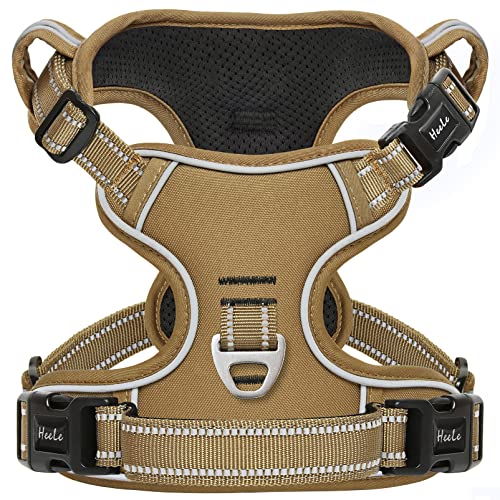 HEELE Hundegeschirr, Hundegeschirr für Grosse Hunde, Freigabe am Hals, Vorderseite Rückseite Clips Hundegeschirr Einstellbar Reflektierend Anti Zug Hundegeschirr mit Gepolstert Grifff, Khaki, XL HEELE Hundegeschirr, Hundegeschirr für Grosse Hunde, Freigabe am Hals, Vorderseite Rückseite Clips Hundegeschirr Einstellbar Reflektierend Anti Zug Hundegeschirr mit Gepolstert Grifff, Khaki, XL von HEELE