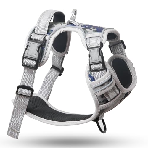 HEELE Hundegeschirr, Hundegeschirr für Grosse Hunde, Freigabe am Hals, Vorderseite Rückseite Clips Hundegeschirr Einstellbar Reflektierend Anti Zug Hundegeschirr mit Gepolstert Grifff, Tarn-Grau, L HEELE Hundegeschirr, Hundegeschirr für Grosse Hunde, Freigabe am Hals, Vorderseite Rückseite Clips Hundegeschirr Einstellbar Reflektierend Anti Zug Hundegeschirr mit Gepolstert Grifff, Tarn-Grau, L von HEELE