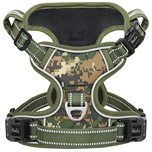 HEELE Hundegeschirr, Hundegeschirr für Grosse Hunde, Freigabe am Hals, Vorderseite Rückseite Clips Hundegeschirr Einstellbar Reflektierend Anti Zug Hundegeschirr mit Gepolstert Grifff, Tarn-Grün, L HEELE Hundegeschirr, Hundegeschirr für Grosse Hunde, Freigabe am Hals, Vorderseite Rückseite Clips Hundegeschirr Einstellbar Reflektierend Anti Zug Hundegeschirr mit Gepolstert Grifff, Tarn-Grün, L von HEELE