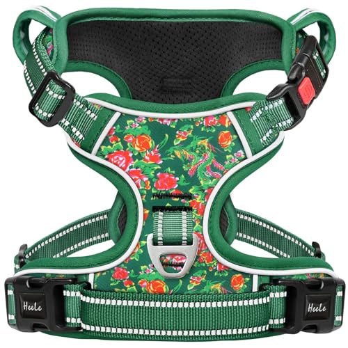 HEELE Hundegeschirr, Brustgeschirre für Hunde, Laufgeschirre Hund mit abschließbarem Schnappverschluss, einstellbare reflektierende Hundegeschirre, Offen am Hals, Anti Zug Dog Harness, Geblümt Grün, S HEELE Hundegeschirr, Brustgeschirre für Hunde, Laufgeschirre Hund mit abschließbarem Schnappverschluss, einstellbare reflektierende Hundegeschirre, Offen am Hals, Anti Zug Dog Harness, Geblümt Grün, S von HEELE