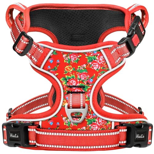 HEELE Hundegeschirr, Brustgeschirre für Hunde, Laufgeschirre Hund mit abschließbarem Schnappverschluss, einstellbare reflektierende Hundegeschirre, Offen am Hals, Anti Zug Dog Harness, Geblümt Rot, M HEELE Hundegeschirr, Brustgeschirre für Hunde, Laufgeschirre Hund mit abschließbarem Schnappverschluss, einstellbare reflektierende Hundegeschirre, Offen am Hals, Anti Zug Dog Harness, Geblümt Rot, M von HEELE