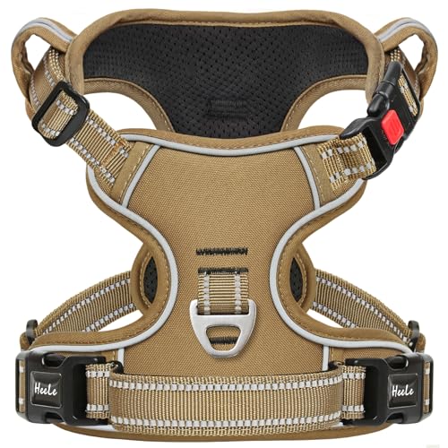 HEELE Hundegeschirr, Brustgeschirre für Hunde, Laufgeschirre Hund mit abschließbarem Schnappverschluss, einstellbare reflektierende Hundegeschirre, Offen am Hals, Anti Zug Dog Harness, Khaki, M HEELE Hundegeschirr, Brustgeschirre für Hunde, Laufgeschirre Hund mit abschließbarem Schnappverschluss, einstellbare reflektierende Hundegeschirre, Offen am Hals, Anti Zug Dog Harness, Khaki, M von HEELE